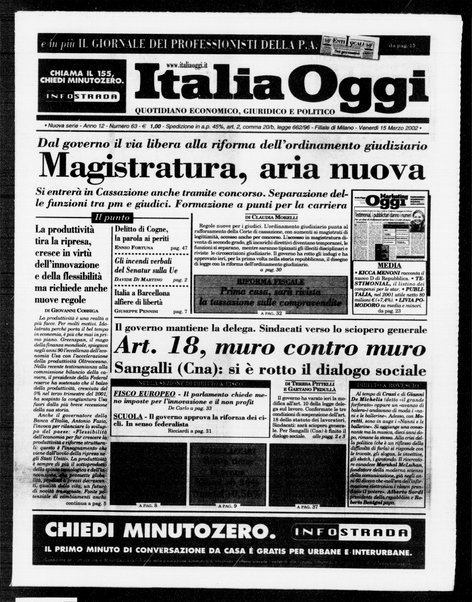 Italia oggi : quotidiano di economia finanza e politica